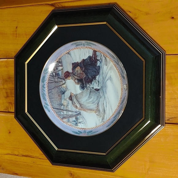 🍁TRISHA ROMANCE EVENING SKATERS FRAMED COLLECTOR PLATE GRANNYCORE - Picture 1 of 6